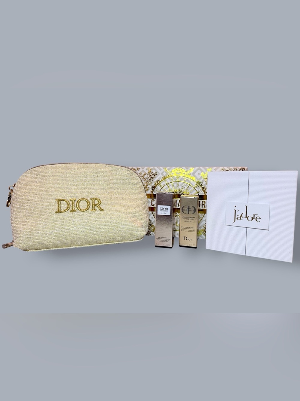 Dior Gold Pouch, Jāadore Mini Set & Prestige Skincare Bundle